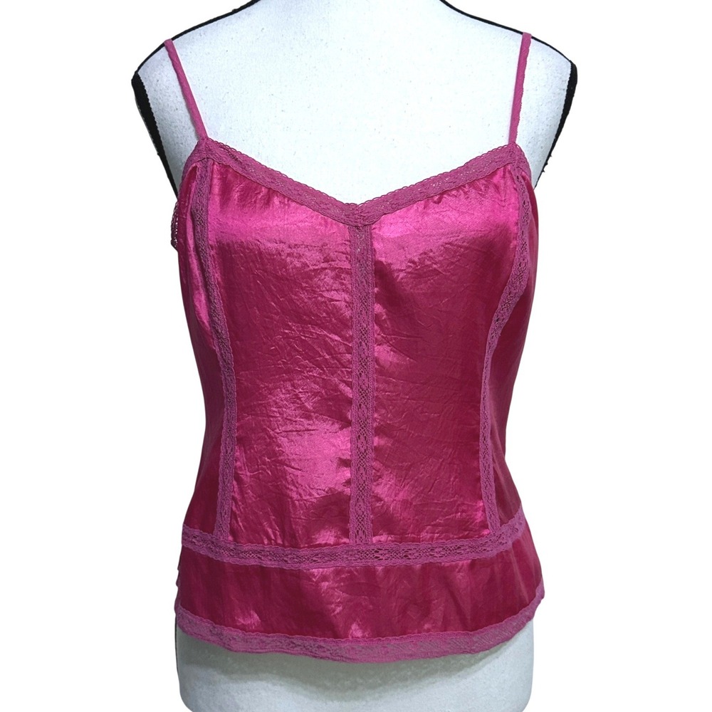 VTG Y2K 2004 Banana Republic Pink Satin Lace Cami Top S Coquette Romantic Girly